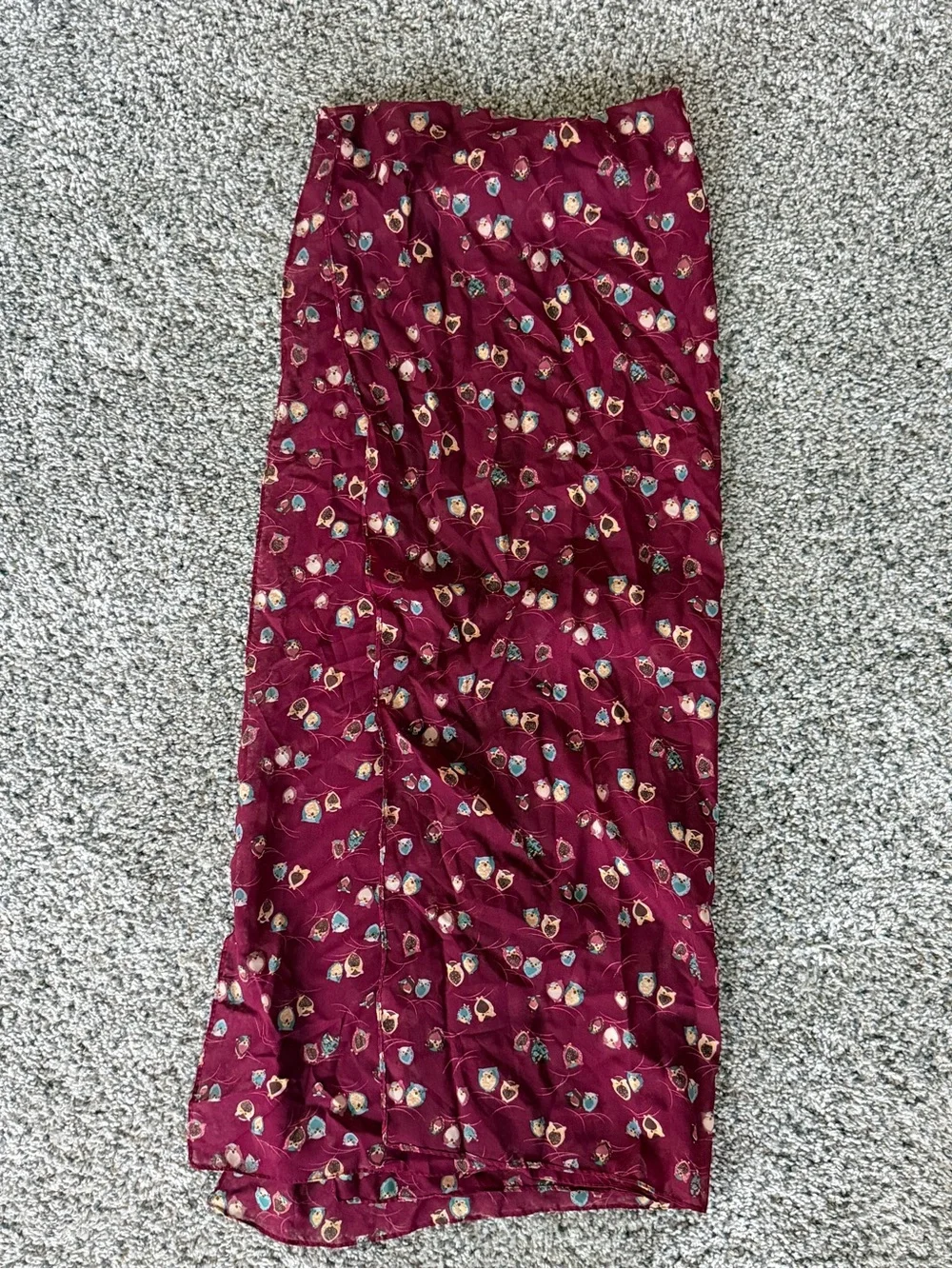Women's Burgundy Scarf Shawl with Owls